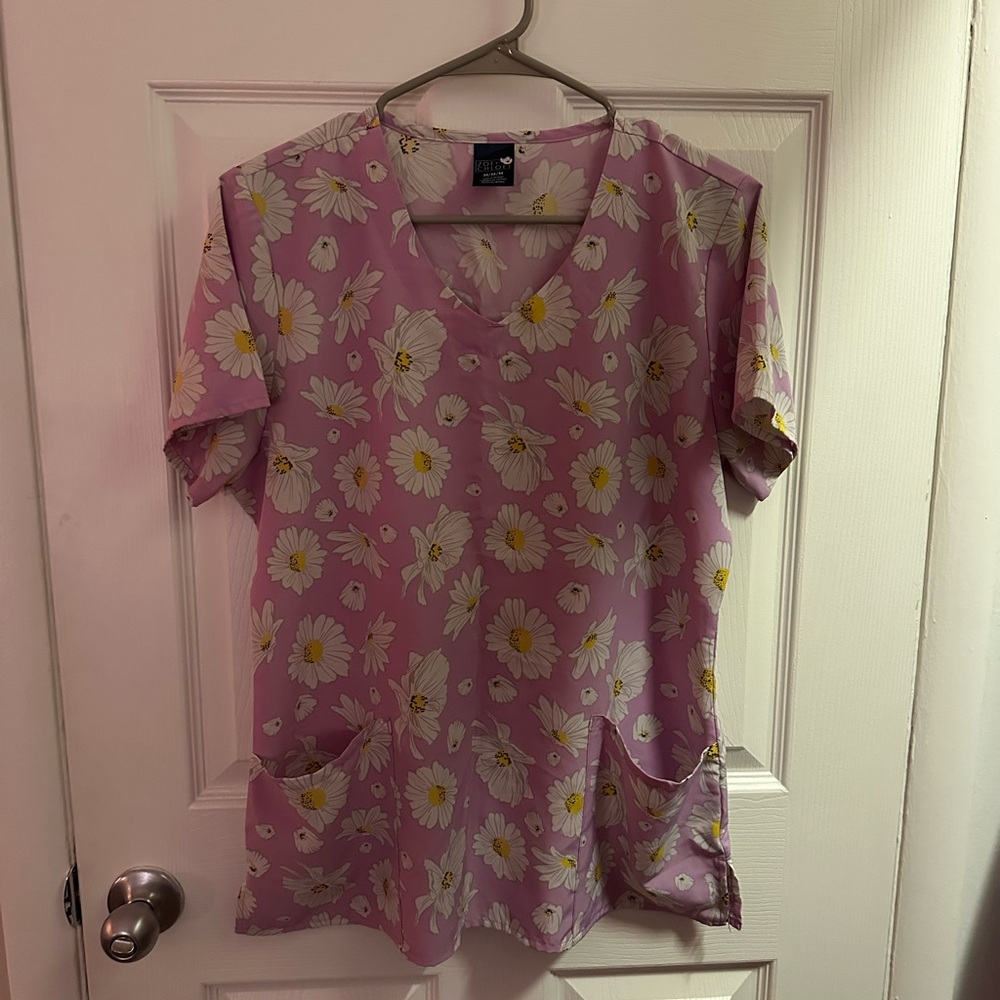 Pink Daisy Medium Scrub Top, Brand Zoe + Chloe
